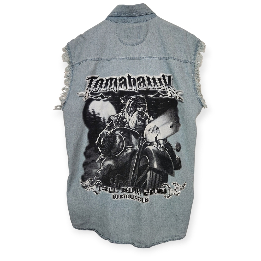 Biker Wear 2010 Tomahawk Fall Ride Wisconsin Cutout Denim Shirt Size M